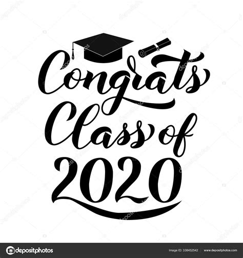 Congrats Class Of 2020 Lettering With Graduation Hat Isolated On White