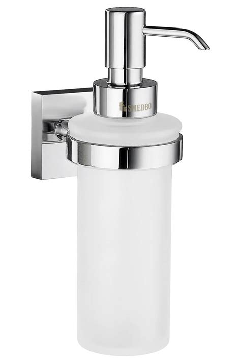 White glass soap dispenser with stainless steel pump. Smedbo House Polished Chrome Holder With Frosted Glass ...