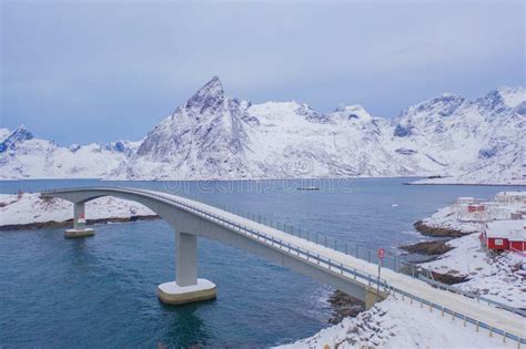Aerial View Of Bridge And Road In Lofoten Islands Nordland County