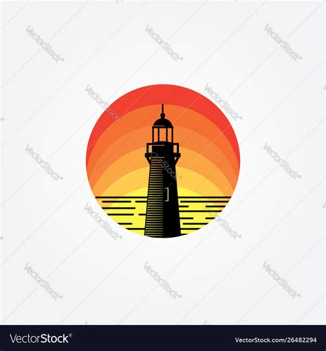 Lighthouse Sunset Sea Logo Royalty Free Vector Image