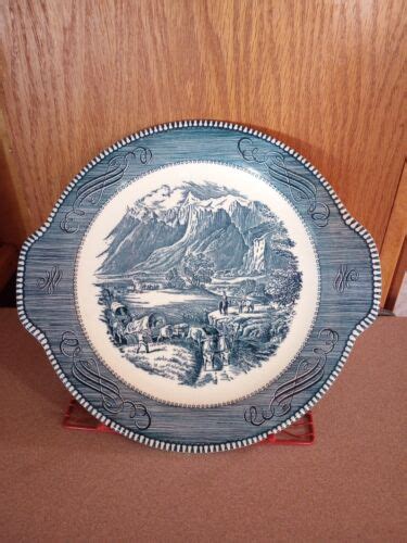 Vintage Currier And Ives Royal Blue The Rocky Mountains Platte With