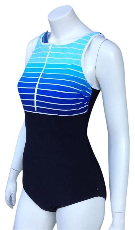 Reebok Blue Black Lap Swimmer Sport Full Swimsuit One Piece Bathing