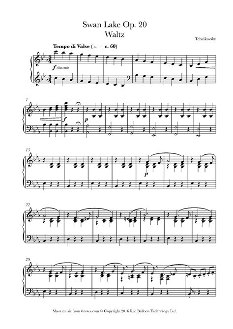 Tchaikovsky Swan Lake Op 20 Waltz Sheet Music For Piano