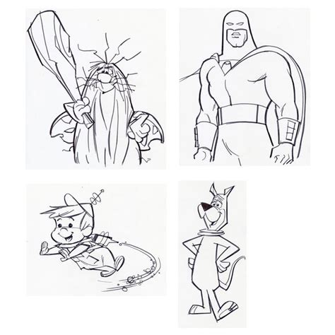 Lot 76 Set Of Four Hand Drawn Iwao Takamoto Captain Caveman Space Ghost Elroy Jetson And