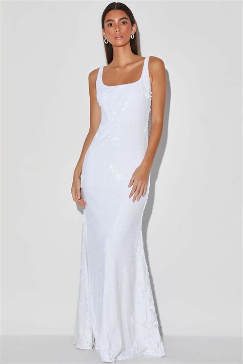Shining Adoration White Sequin Mermaid Maxi Dress In Maxi Dress