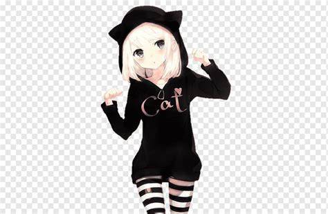 Hoodie Anime Catgirl Fatestay Night Anime Black Hair Manga Chibi