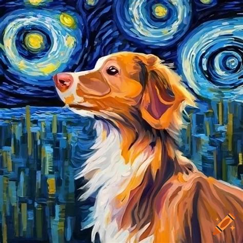 Painting Of A Duck Toller Retriever In Starry Night Style On Craiyon