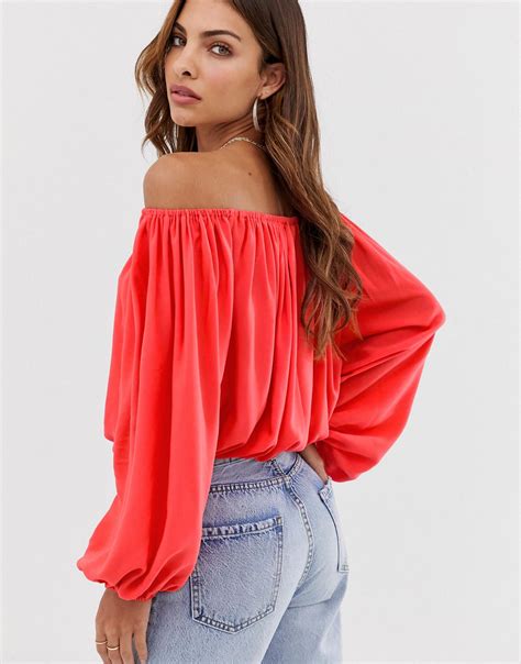 Asos Synthetic Off Shoulder Top In Red Lyst