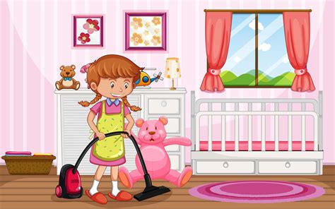 A Mother Cleaning Kid Bedroom 432549 Vector Art At Vecteezy