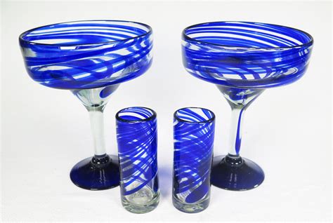 Mexican Margarita Glass Blue Swirl Shot 2 Kactusjock