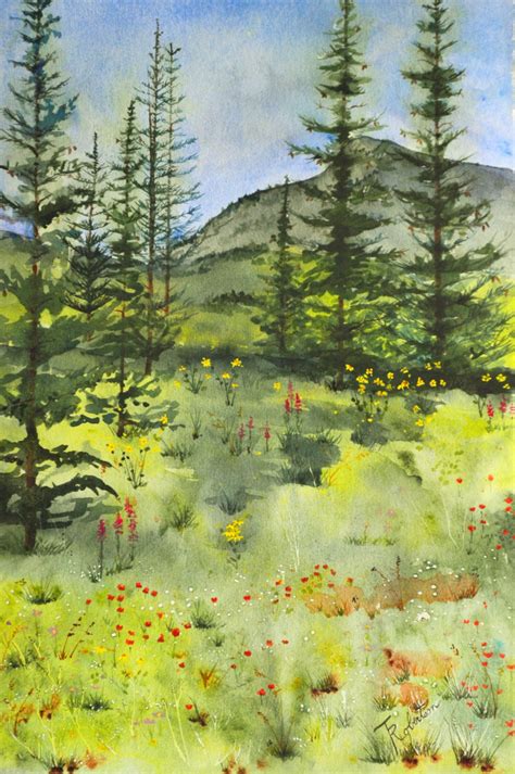 Meadow Wildflowers Fine Art Painting Watercolor Landscape Painting