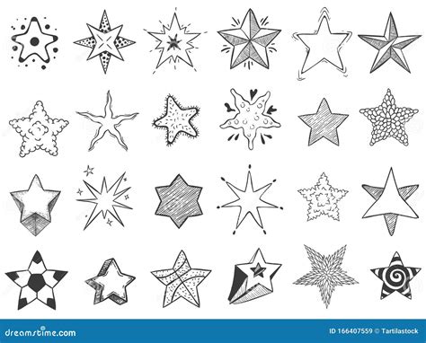 Sketch Stars Doodle Star Shape Cute Hand Drawn Starburst And Rating