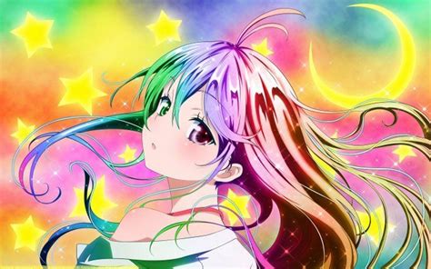 Anime Art Rainbow ♥ Anime Girl Eyes Hair Stars And Moon