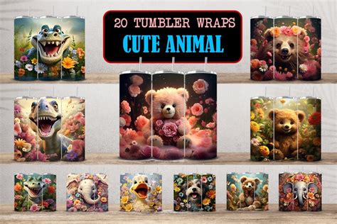 3d Cute Animal Tumbler Wraps Bundle Bundle · Creative Fabrica