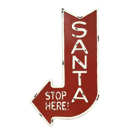 Santa Stop Here Wall Arrow Enamel Sign Enamel Santa Stop Here Sign