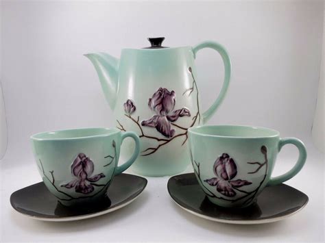 Carlton Ware Teapot Set Lot Cups Saucers Purple Magnolia Vintage