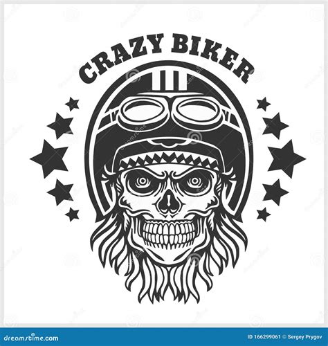Custom Motorcycles Club Badge Or Label With Biker Monochrome Vector