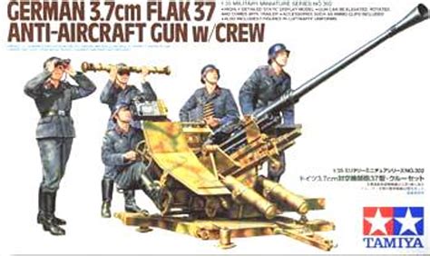 German 37cm Flak 37 Anti Aircraft Gun W5 Luftwaffe Crew 135 Tamiya