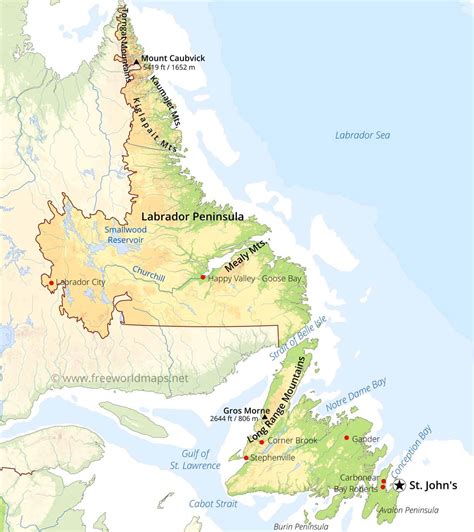Physical Map Of Newfoundland And Labrador