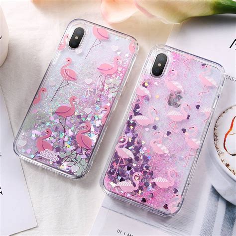 Liquid Glitter Phone Case For Iphone 6 7 8 Plus X Cute Pink Flamingo
