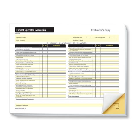 Forklift Operator Evaluation Form, Pack of 25 | OfficeSupply.com