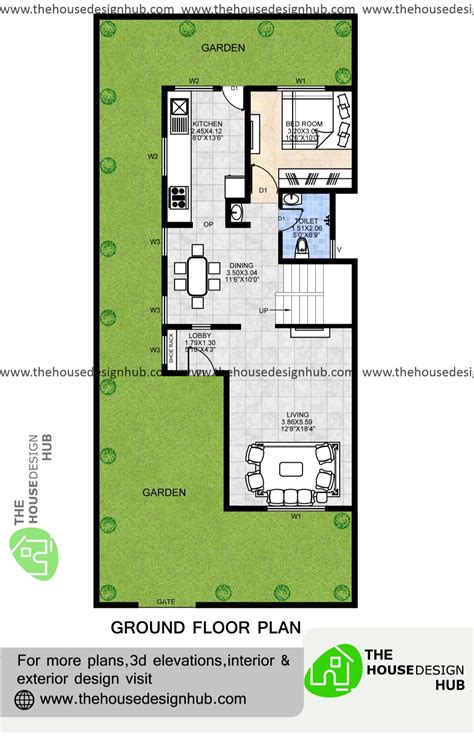 18 X 43 Ft 1 Bhk House Plan Drawing In 750 Sq Ft The House Design Hub