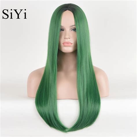 Free Shipping High Quality Fashion Sex Female Long Straight Green Heat Resistant Synthetic Wig