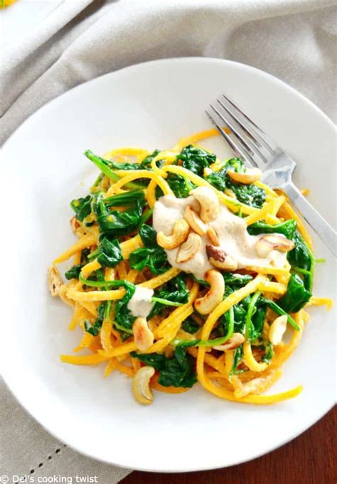 Butternut Squash Noodles With Spinach And Cashew Sauce Vegan Gluten