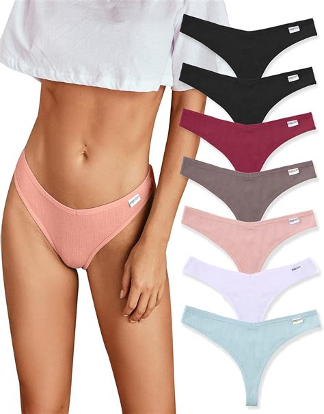 FINETOO Pack Womens Thongs Underwear Cotton Breathable Low Rise Hipster Panties Sexy S XL