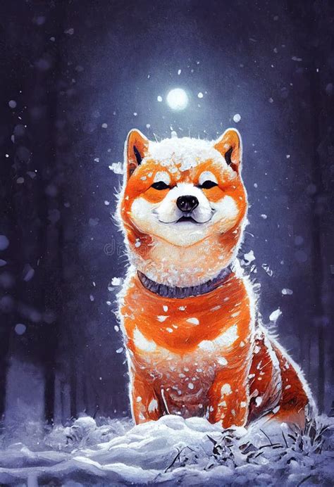 A Shiba Inu Dog On Snow Stock Illustration Illustration Of Snow