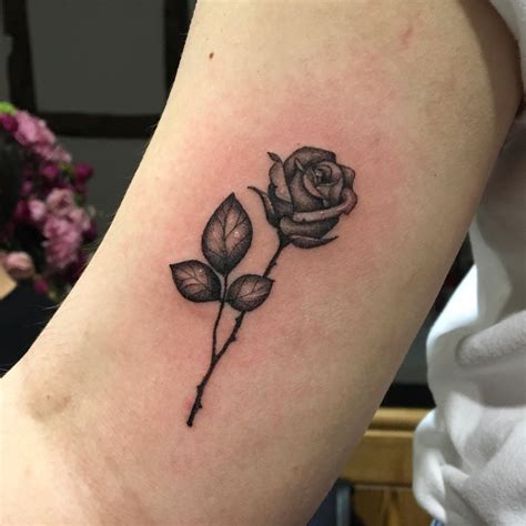 Rose tattoos symbolize love and happiness, but it can also represent sadness when used as a memorial tattoo.rose tattoos can also be combined with anchor tattoos. Tiny little rose I tattooed recently, I've been tattooing ...