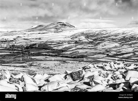 Fabulous Winter Scenery In Monochrome Of Penyghent One Of The Yorkshire