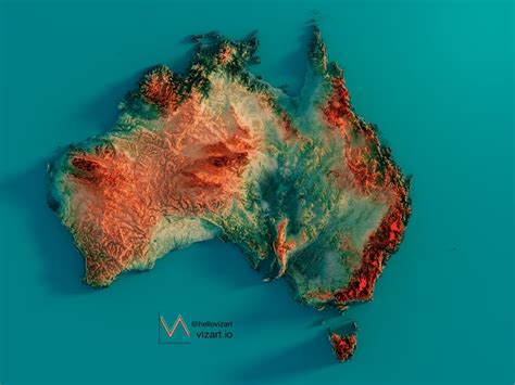 Topographic Of Australia Exaggerated Relief Geography