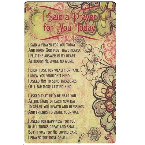 Resources > poems > religious > i said a prayer for you today. I Said a Prayer for You Today Pocket Card Tan/Floral BKM-9536