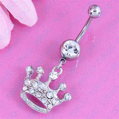 Dangle Imperial Crown White Belly Bar Fashion Women Body Piercing Jewelry Belly Button Ring 14g