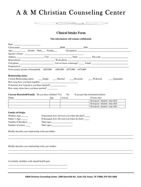 Printable Counselling Intake Form Template