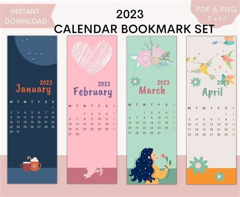 Printable 2023 Calendar Bookmark Set Calendar Bookmarks Etsy In 2022