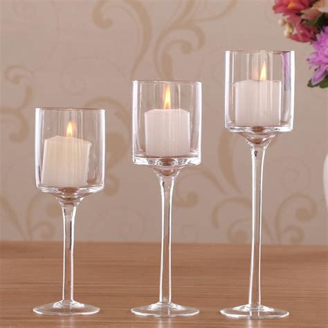 3pk Stemmed Votive Glass Candle Holder Pillar Candlestick Tea Light Goblet Candlestick For