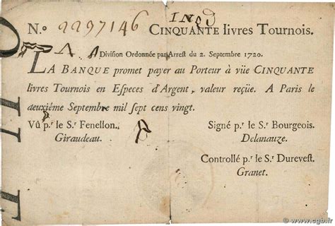 50 Livres Tournois Typographié France 1720 Dor24 4380063 Banknotes