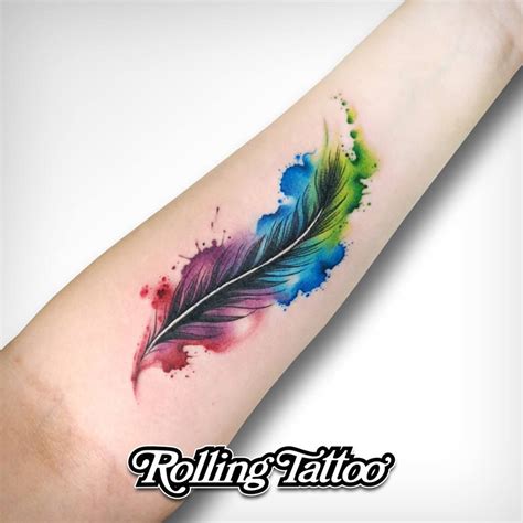 Rainbow Watercolor Feather Tattoo Pitchforkgretavanfleet