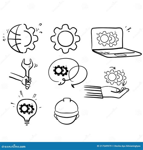 Hand Drawn Doodle Engineering And Manufacturing Line Icons Stock Vector