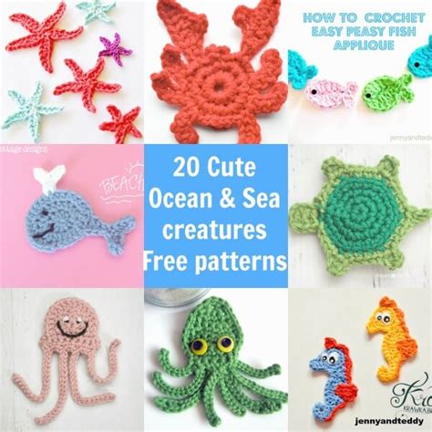 20 Cute Ocean And Sea Creatures Crochet Applique Free Pattern