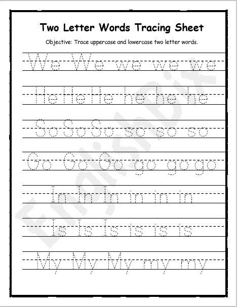 Two Letter Words Tracing Worksheets Englishbix