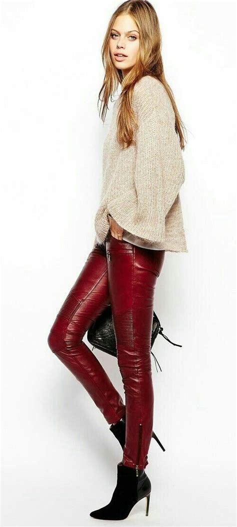 Red Leather Pants Red Leather Pants Fashion Faux Leather Pants Outfit