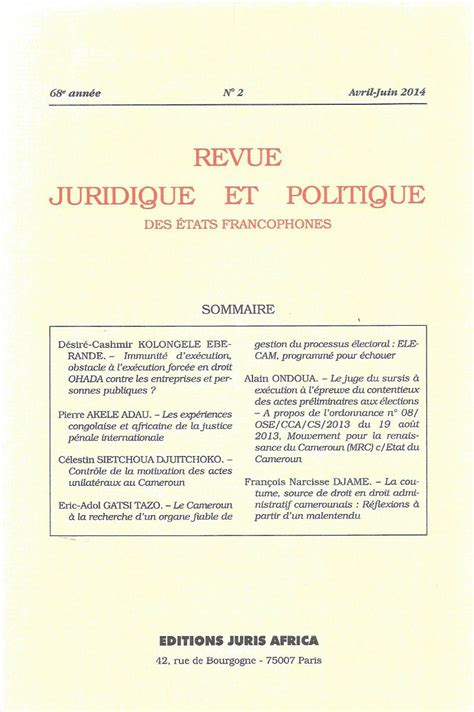 Parution Du Numéro 3 De La Revue Juridique Et Politique Des