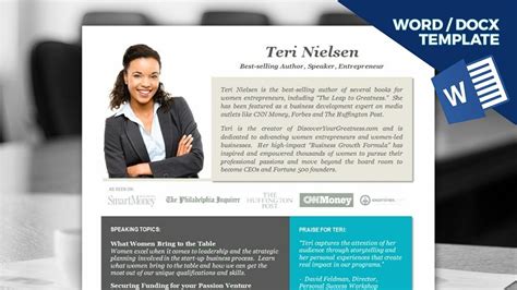 Download our free resume templates with a picture and customize them in microsoft word or your basic resume should be a comprehensive career summary, similar to your linkedin profile. PRO Speaker One-Sheet Template [1-page, .docx file ...