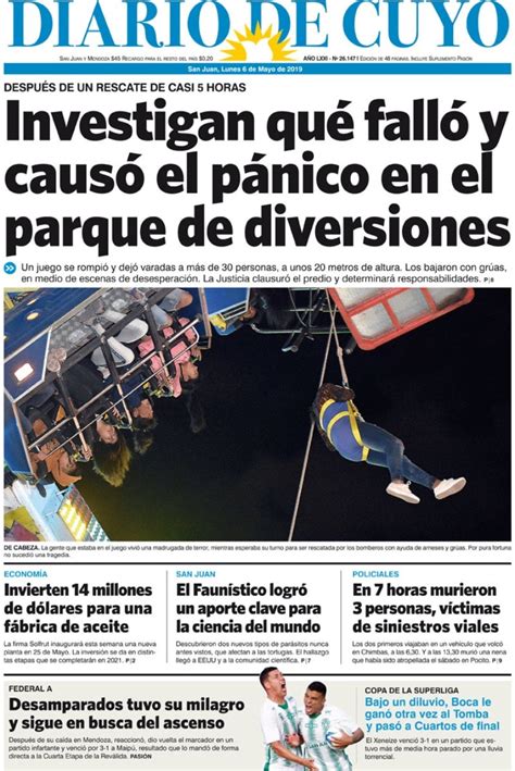 Tapa Edición 6 De Mayo De 2019 Diario De Cuyo Noticias De San Juan