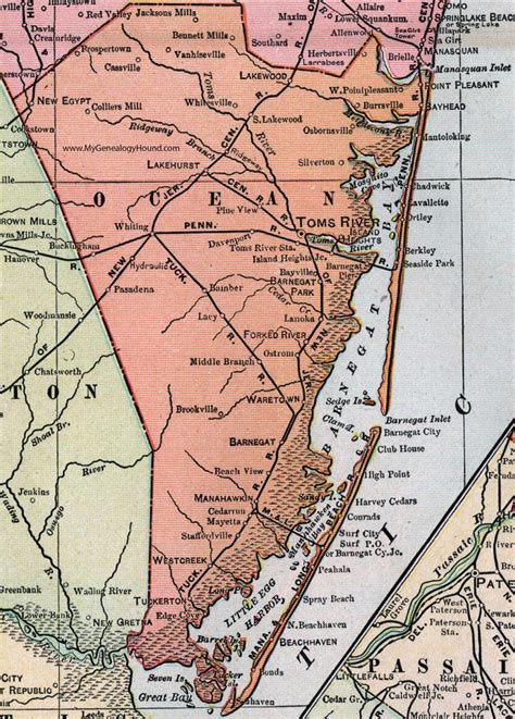 Ocean County New Jersey 1905 Map Cram Toms River Lakehurst