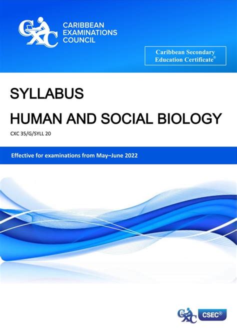 Csec Human And Social Biology Syllabus With Specimen Papers 2022 Pdf