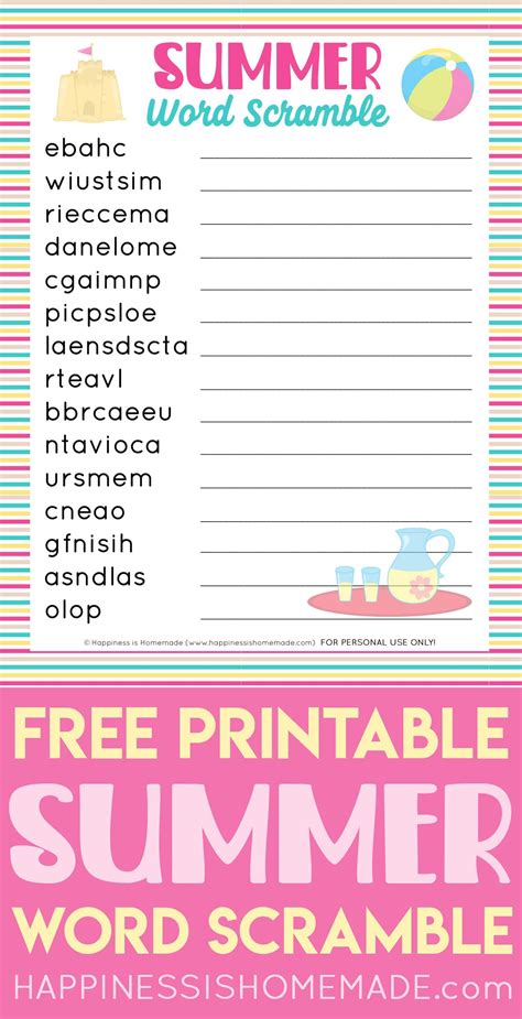 This Free Printable Summer Word Scramble Is Lots Of Fun For Kids And